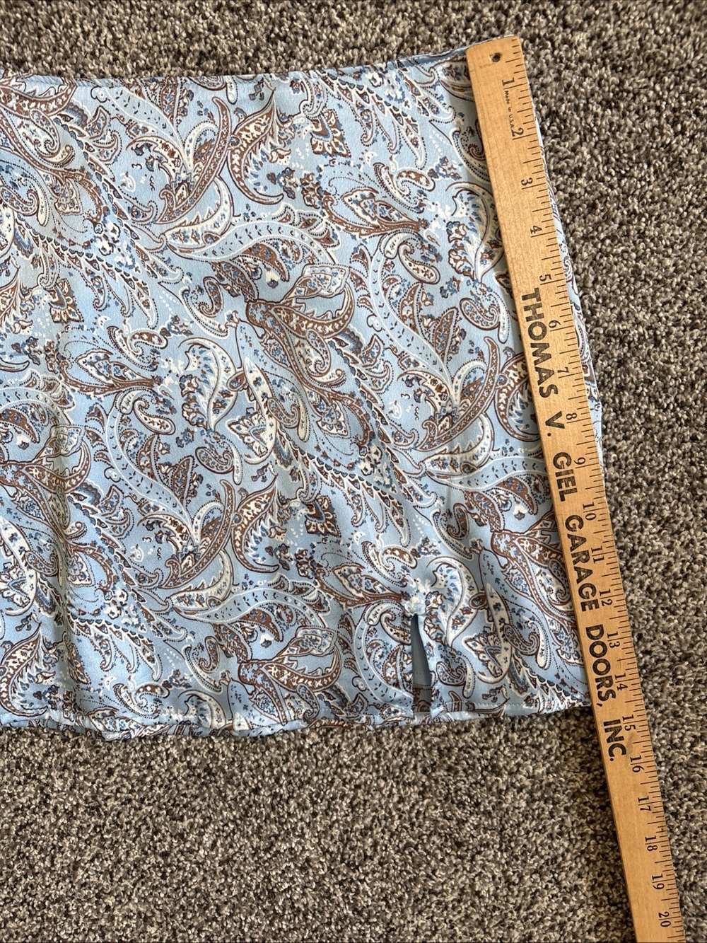 Hollister Blue Brown Paisley High Rise Mini Skirt Side Slit XS Lined Satin Y2K - Picture 11 of 11